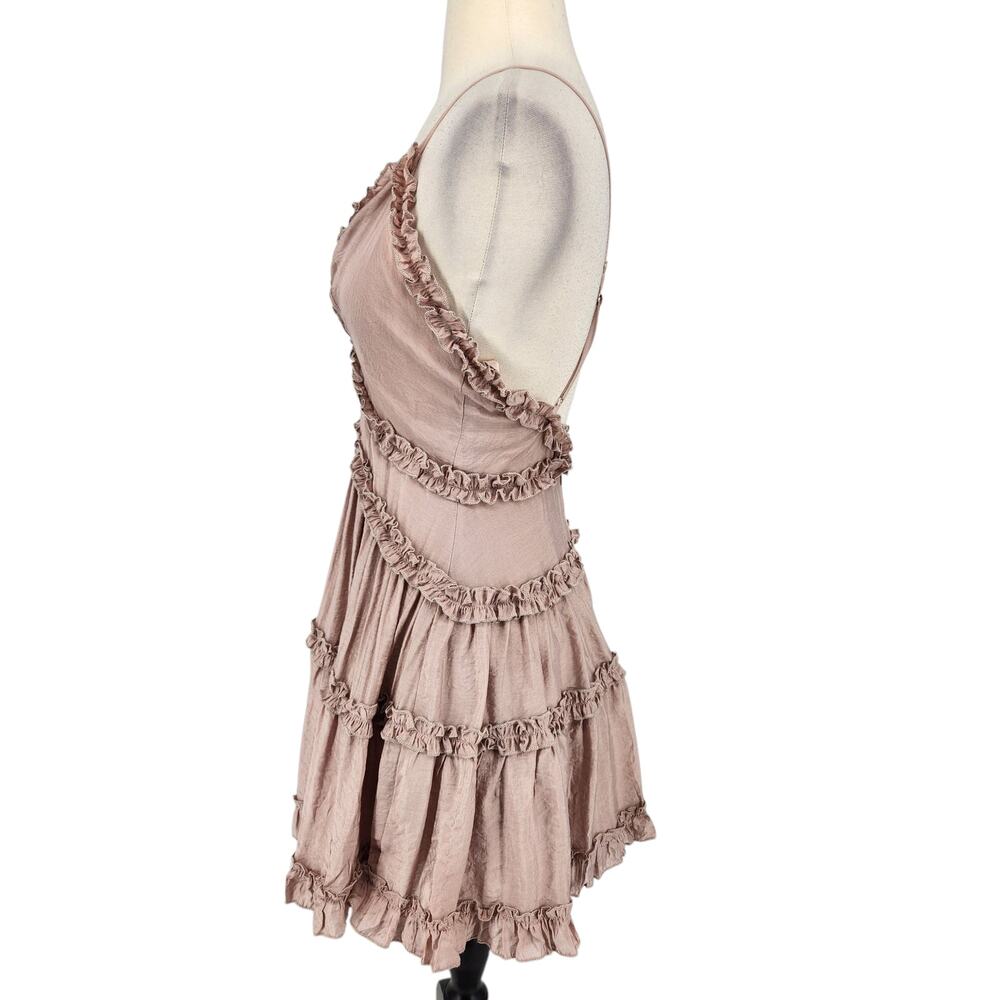 NWT Princess Polly The Dawning Mini Dress Mocha Pink Ruffle Hem Feminine Flirty - Picture 4 of 10